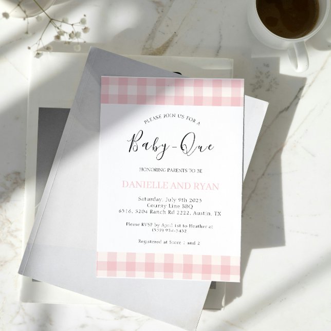 Baby Q Baby Shower Barbecue Checkered Girl Pink Invitation (Creator Uploaded)
