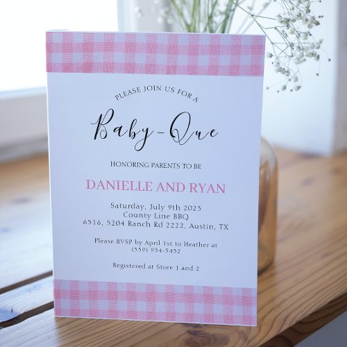 Baby Q Baby Shower Barbecue Checkered Girl Pink  Invitation