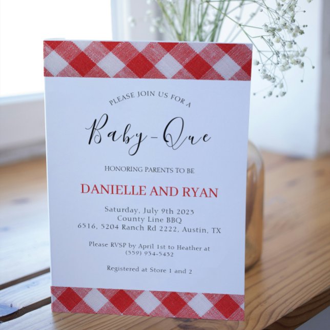 Baby Q Baby Shower Barbecue Checkered Red Invitation (Creator Uploaded)