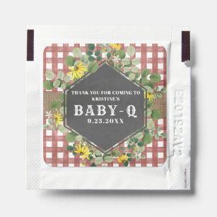 Baby Q Baby Shower Botanical Floral Burlap Gingham Hand Sanitizer Packet