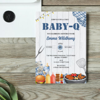 Baby-Q Baby Shower Boy Rustic BBQ Backyard Plaid  Invitation
