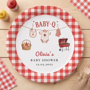 Baby Q Baby Shower Gingham Clothesline & Grill Paper Plates