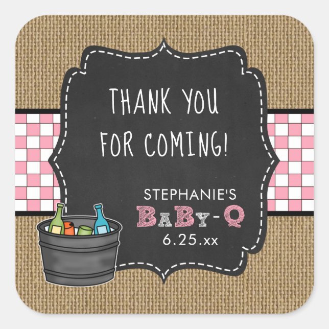 Baby Q baby shower thank you favor sticker PINK (Front)
