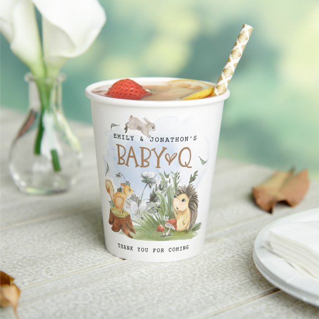 Baby Q Backyard Baby Shower Woodland Thank You Paper Cups (Insitu)