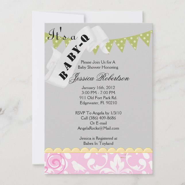 Baby Q Bar-B-Q Shower, Cute Invitation (Front)