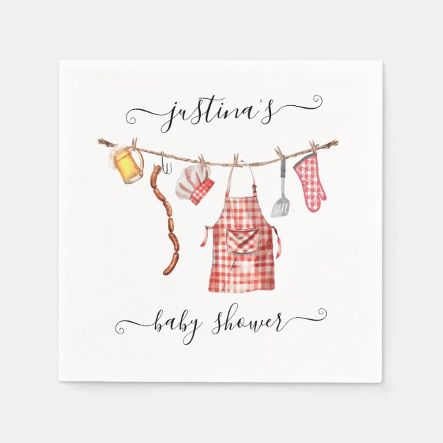 Baby-Q barbecue Clothesline Baby Shower Napkins (Front)