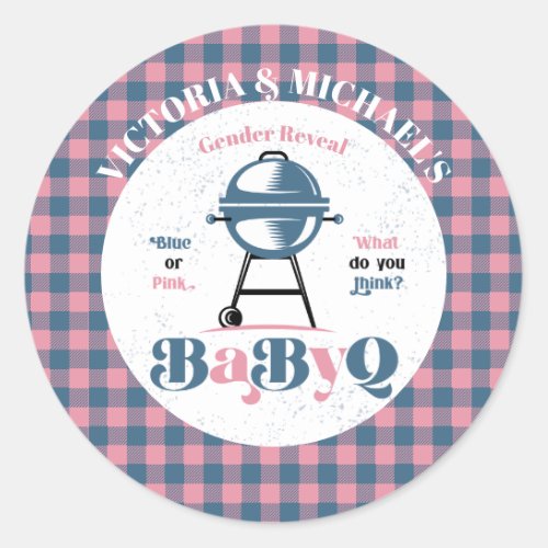 Baby Q Barbecue Gender Reveal Shower Classic Round Sticker