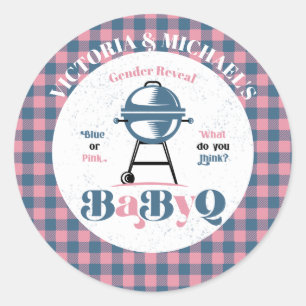 Baby Q Barbecue Gender Reveal Shower Classic Round Sticker