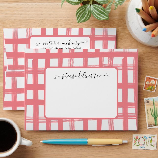 Baby Q Barbecue Shower Pink Checkered Envelope (Desk)