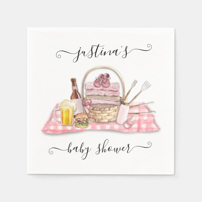 Baby Q Barbecue Shower Pink Picnic Baby Shower Napkins (Front)