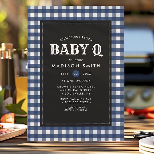 Baby Q Barbeque Blue Summer Country Baby Shower Invitation