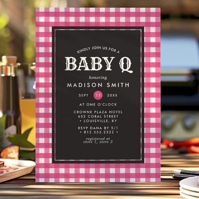 Baby Q Barbeque Pink Summer Country Baby Shower Invitation (Creator Uploaded)