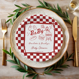 Baby q barbeque red checks baby shower paper plates