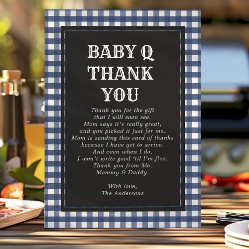 Baby Q Barbeque Rustic Country Baby Shower Navy Thank You Card