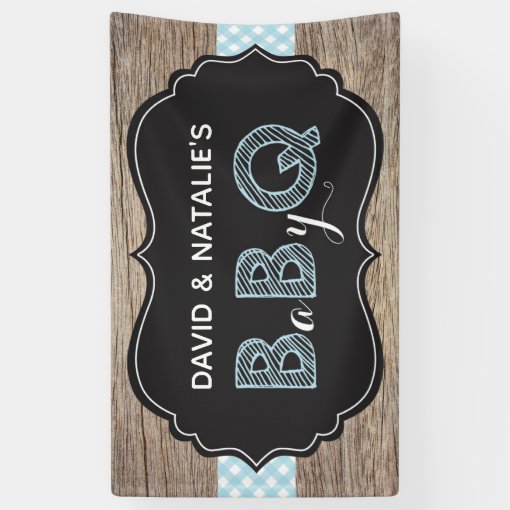 Baby Q BBQ Baby Shower Banner Blue | Zazzle
