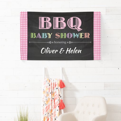 Baby Q BBQ Baby Shower Banner Pink | Zazzle