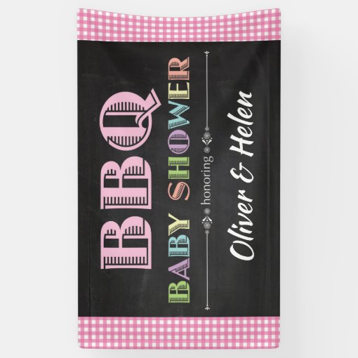 Baby Q BBQ Baby Shower Banner Pink | Zazzle