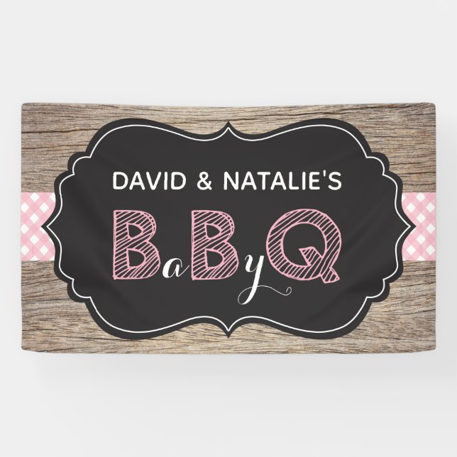 Baby Q BBQ Baby Shower Banner Pink (Horizontal)