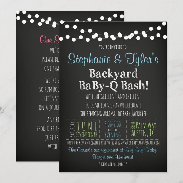 BaBy-Q BBQ Baby Shower Invitation and Book Card (Front/Back)