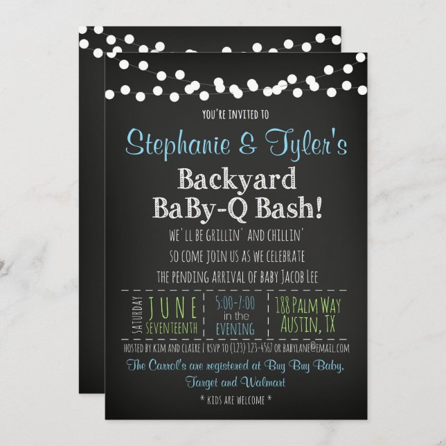 BaBy-Q BBQ Baby Shower Invitation and Book Card (Front/Back)