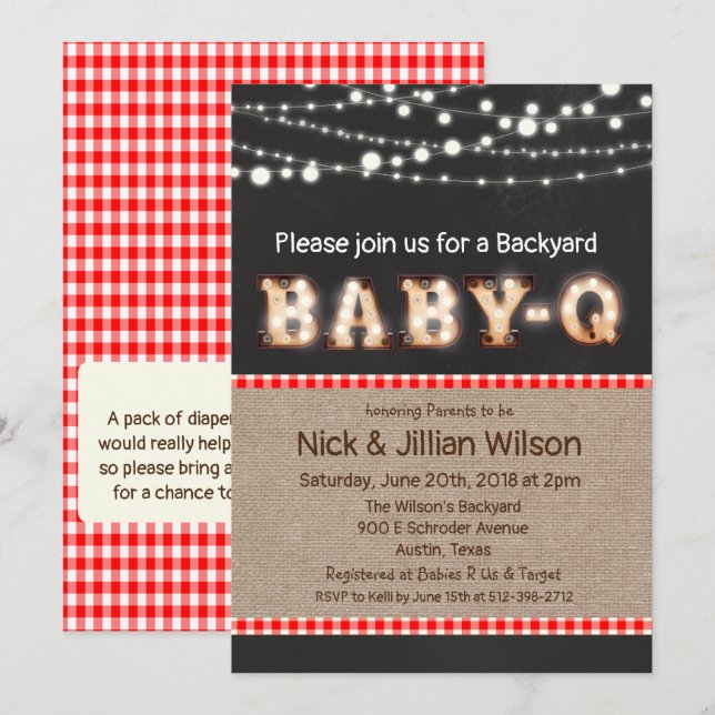 Baby Q BBQ Chalkboard Baby Shower Invitation (Front/Back)