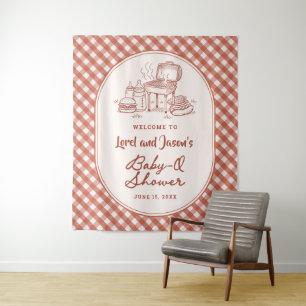 Baby Q BBQ Cookout Couples Baby Shower Welcome Tapestry