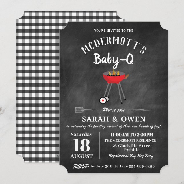 Baby-Q BBQ Party Backyard Barbecue Baby Shower  In Invitation (Front/Back)