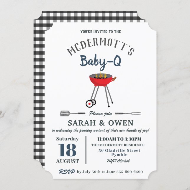 Baby-Q BBQ Party Backyard Barbecue Baby Shower  Invitation (Front/Back)