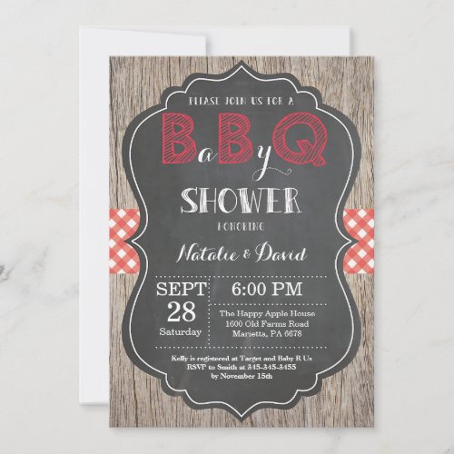 Baby Q BBQ Rustic Red Check Shower Invitation