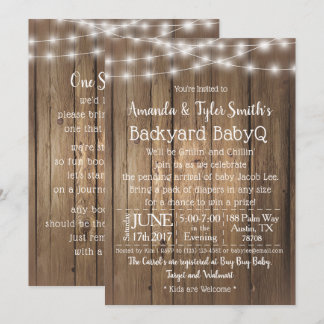 Baby-Q BBQ Wood Rustic Gender Neutral Baby Shower Invitation