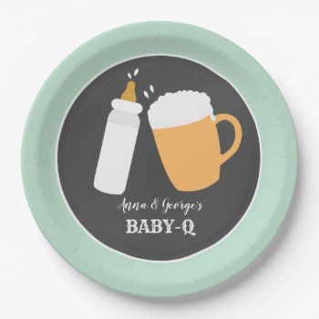 Baby-q Beer Barbecue Co-ed Shower Plate - Green by allpetscherished at Zazzle