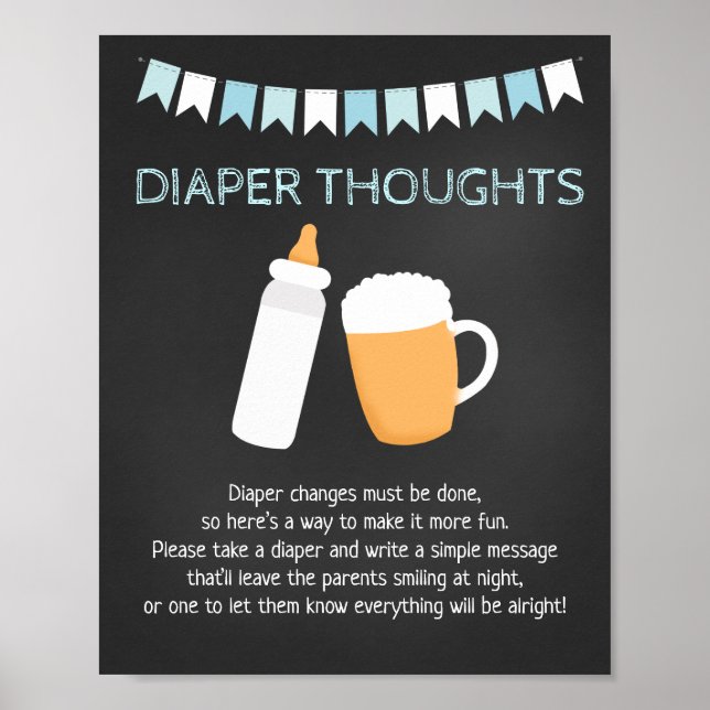 Baby Q Beer Boy Baby Shower Diaper Thoughts Game Poster (Front)