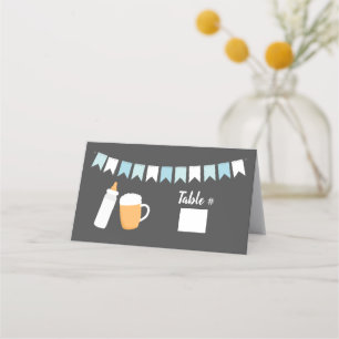 Baby-Q Blue Boy Beer and Bottle Baby Shower Place Card