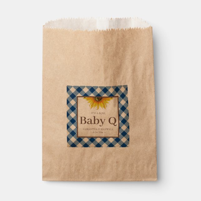 Baby Q Blue Gingham and Sunflower Favor Bag (Front)