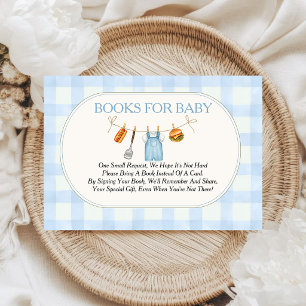 Baby-Q Blue Gingham Baby Shower Books for Baby Enclosure Card