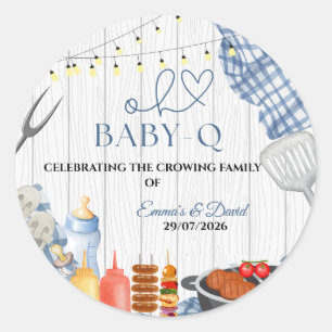  Baby-Q Boy Rustic BBQ Baby Shower Classic Round Sticker