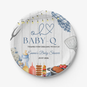 Baby-Q Boy Rustic BBQ Baby Shower Paper Plates