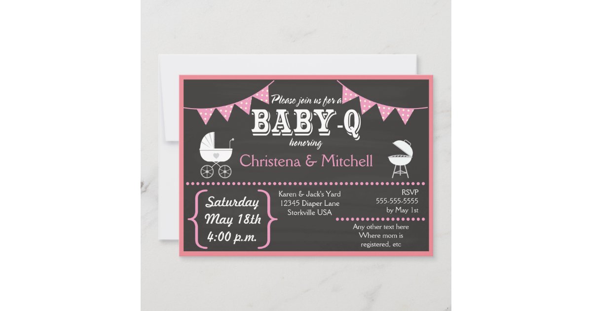 BabyQ Chalkboard Baby Shower Invitations (Pink) Zazzle