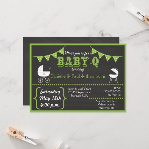 Baby_Q Chalkboard Green Baby Shower Invitation