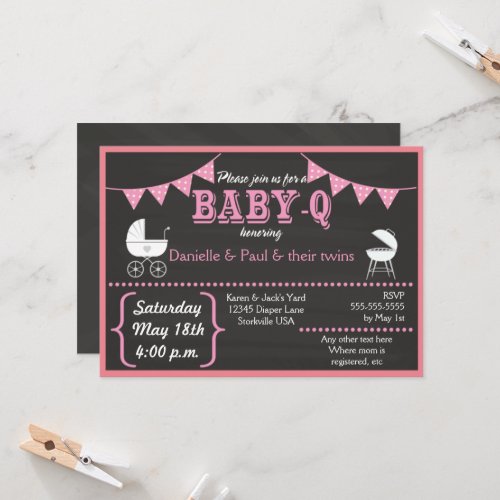 Baby_Q Chalkboard Pink Baby Shower Invitation