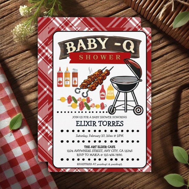Baby-Q Checkered Red & Black Grill Baby Shower Invitation (Creator Uploaded)