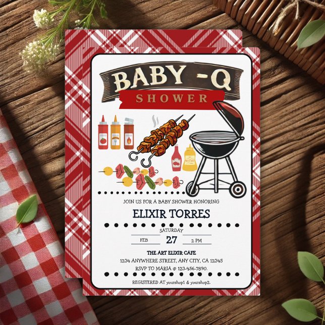Baby-Q Checkered Red & Black Grill Baby Shower Invitation (Creator Uploaded)
