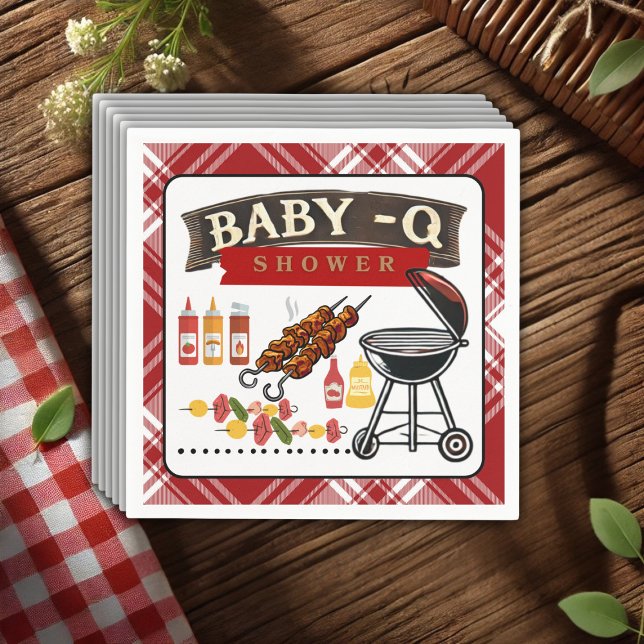 Baby-Q Checkered Red & Black Grill Baby Shower Napkins (Creator Uploaded)