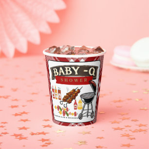 Baby-Q Checkered Red & Black Grill Baby Shower Paper Cups