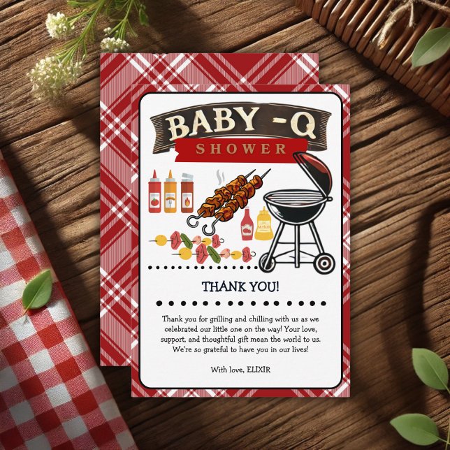 Baby-Q Checkered Red & Black Grill Baby Shower Thank You Card (Creator Uploaded)