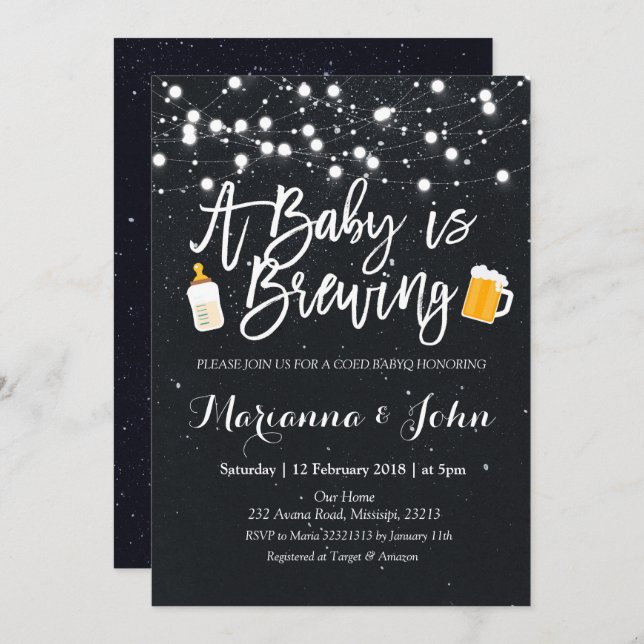 Baby Q Coed BBQ Baby is brewing shower invitation (Front/Back)