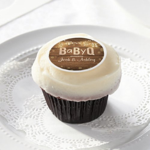 Baby Q Coed BBQ Baby Shower Frosting Cupcake Wood Edible Frosting Rounds