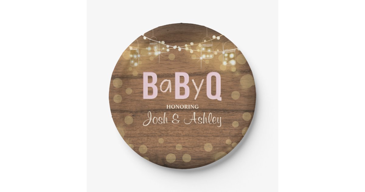 Baby Q Coed Bbq Baby Shower Paper Plates Rustic Zazzle Com