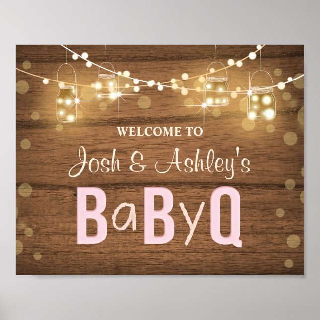 Baby Q Coed BBQ Baby Shower Welcome Sign Rustic (Front)
