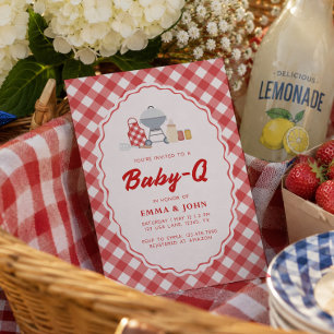 Baby Q Fourth Of July Summer BBQ Red Gingham Invitation